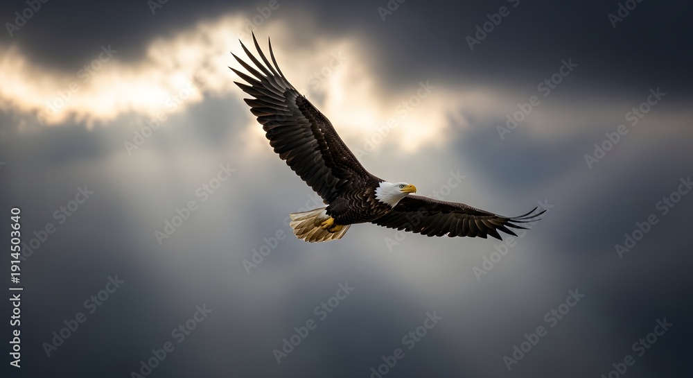 custom made wallpaper toronto digitalMajestic bald eagle in flight against dramatic cloudy sky, wildlife