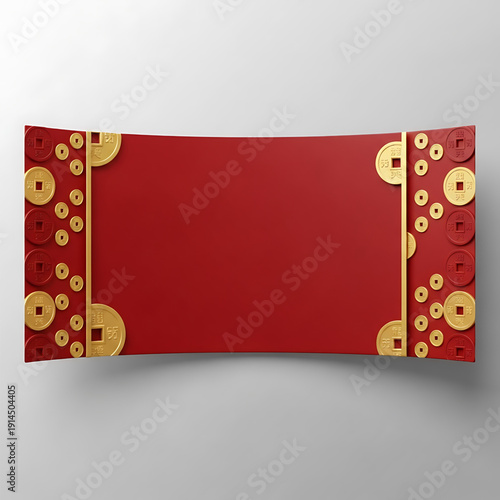 Red card with gold coins border for prosperity scene