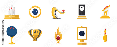 Bowling Trophy Icons Flat Design Sports Award Collection Vector