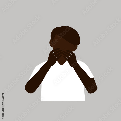 Scared man character, dark brown skin clipart vector