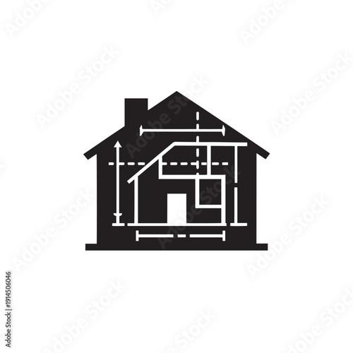 Black and white house blueprint with white lines on black background architecture construction plan