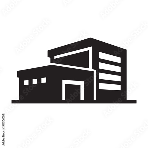 Black and white of a modern building with a flat roof and rectangular windows