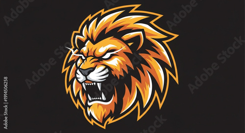 Fierce Lion Head Illustration with Golden Mane and Angry Expression.