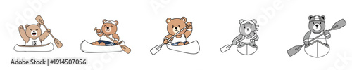 Cute Canoe Bear Mascot Collection Flat Design Character Vector