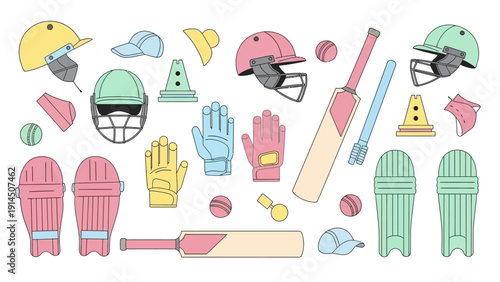 Vibrant Cricket Equipment Set with Bats, Helmets, and Protective Gear