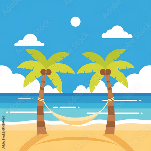 Beach Hammock Between Palm Trees Overlooking Ocean