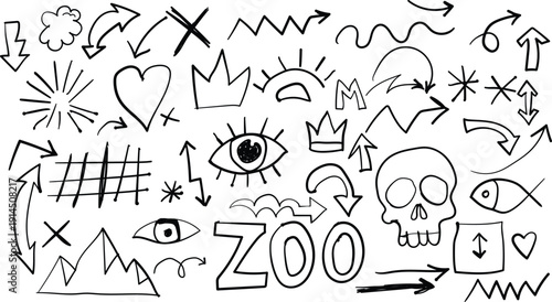 A collection of various hand drawn doodles and symbols