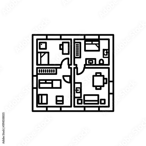 Simple Floor Plan Illustration Showing Residential Interior Layout Design