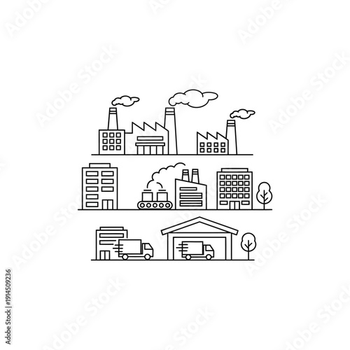 Industrial Factory Complex with Emissions and Transportation Infrastructure