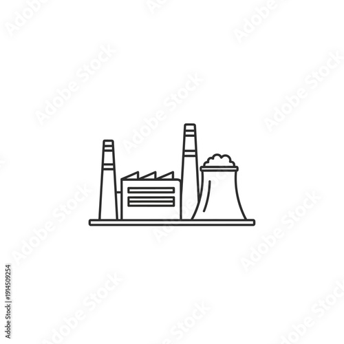 Industrial Power Plant with Smoke Stacks and Cooling Tower in Operation