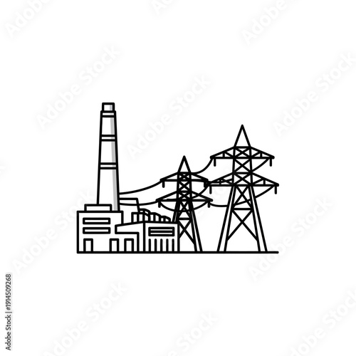 Industrial Power Plant with Transmission Towers and Infrastructure