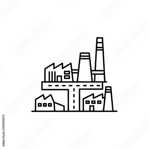 Industrial Power Plant with Tall Chimneys and Factory Buildings