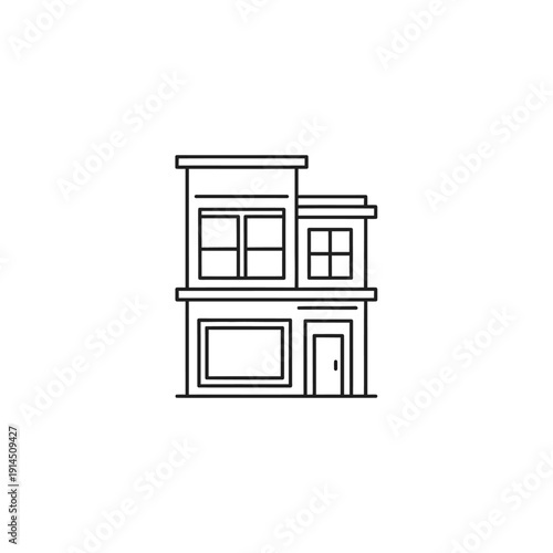 Modern Urban Commercial Building Facade with Large Windows and Entrance