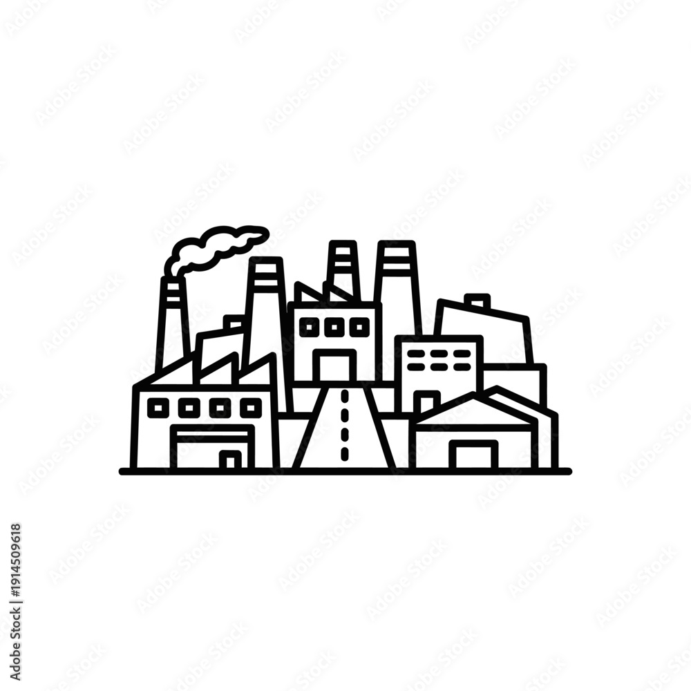 Obraz premium Industrial Factory with Smoke Emissions and Manufacturing Infrastructure