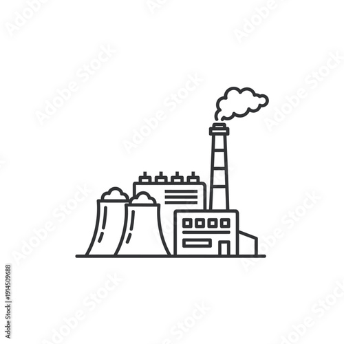 Industrial Power Plant Emissions with Cooling Towers and Smoke Stack