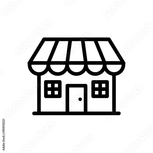 Simple Line Drawing of a Small Shop or Storefront with Canopy for Commercial Use