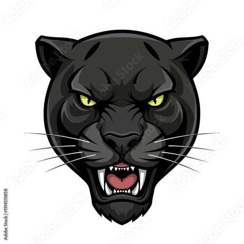 Black Panther Head Illustration with Fierce Expression and Sharp Teeth
