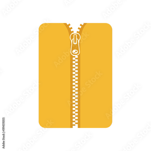 Simple Yellow Zipper Illustration Graphic Design for Clothing and Textile Projects, a Minimalist Fastener Element with a Metal Pull-Tab on a Plain Background, Ideal for Fashion and Sewing Concepts