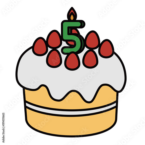 数字の5が立った可愛いデコレーションケーキのイラスト