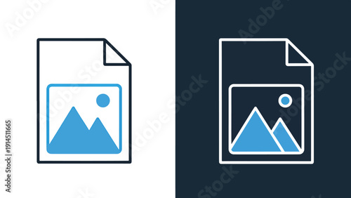 Document with image icon set - Blue icon set - Modern style icon - Vector icon set - Glyph and solid icon set - Icon vector - Flat Design Icon - Stock illustration