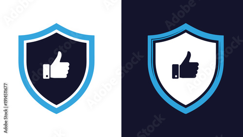 Shield with thumbs up icon - Blue icon set - Modern style icon - Vector icon set - Glyph and solid icon set - Icon vector - Flat Design Icon - Stock illustration