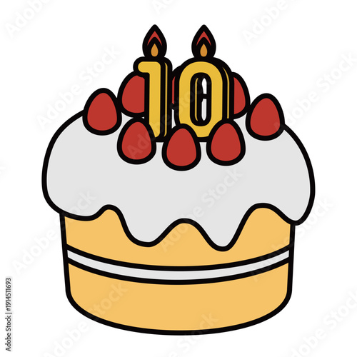 数字の10が立った可愛いデコレーションケーキのイラスト
