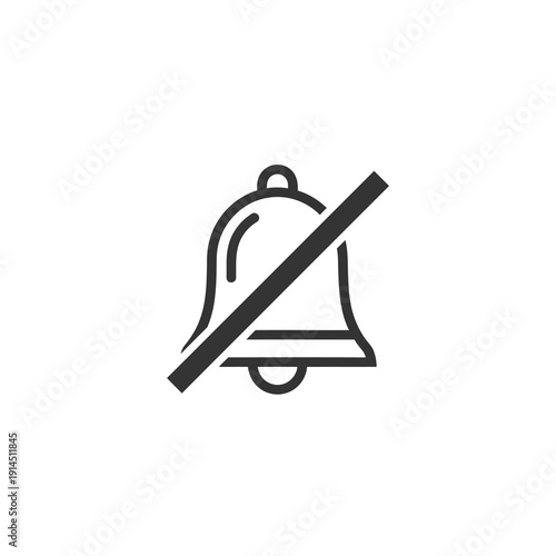Clean vector illustration of a muted notification bell with a diagonal slash, symbolizing silence, disabled alerts, or an absence of sound in digital user interfaces and applications