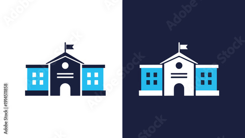 School building icons - Blue icon set - Modern style icon - Vector icon set - Glyph and solid icon set - Icon vector - Flat Design Icon - Stock illustration