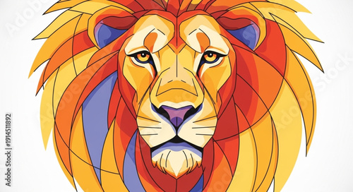 Geometric Lion Head Illustration Vibrant Colors Majestic Mane.