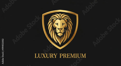 Golden Lion Head Emblem Luxury Premium Logo Design.