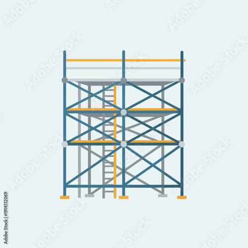 Modular Scaffolding Structure Flat Vector Illustration Icon. Construction and Height Access Safety Concept.