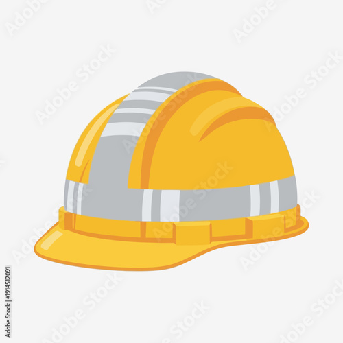 Yellow Construction Hard Hat with Reflective Stripes. Industrial Safety Helmet and PPE Gear Illustration, isolated on white background.