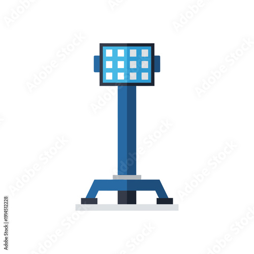 Professional Stadium Floodlight or Stage Light Icon. Flat Vector Illustration of Modern LED Arena Lighting Equipment on a Pedestal Stand.