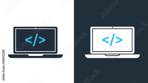 Code laptop icons - Blue icon set - Modern style icon - Vector icon set - Glyph and solid icon set - Icon vector - Flat Design Icon - Stock illustration