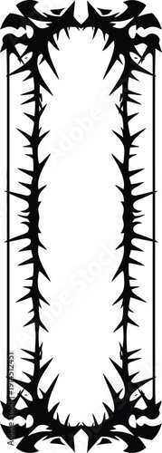 A black metal decorative frame with thorn details on a white background.
