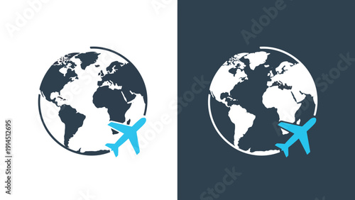 Travel and globe icon set - Blue icon set - Modern style icon - Vector icon set - Glyph and solid icon set - Icon vector - Flat Design Icon - Stock illustration