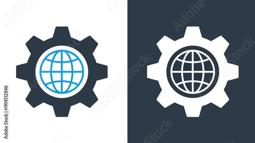 Global gear icon set - Blue icon set - Modern style icon - Vector icon set - Glyph and solid icon set - Icon vector - Flat Design Icon - Stock illustration