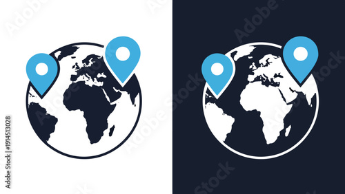 Global connections icon set - Blue icon set - Modern style icon - Vector icon set - Glyph and solid icon set - Icon vector - Flat Design Icon - Stock illustration