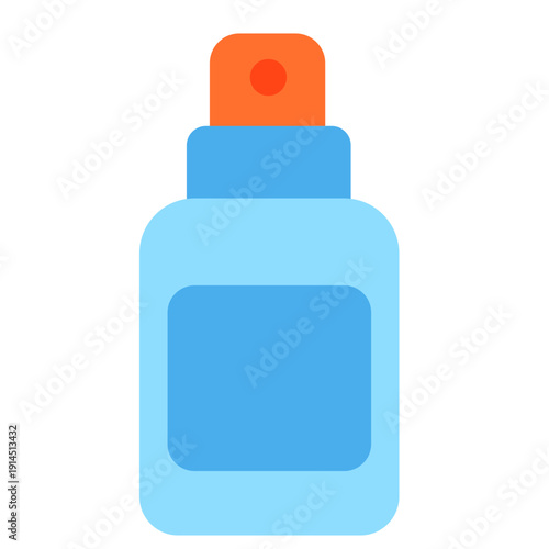 Blue spray bottle for school cleaning, disinfecting, classroom hygiene, educational facilities, student health, and campus sanitation with flat design illustration style.