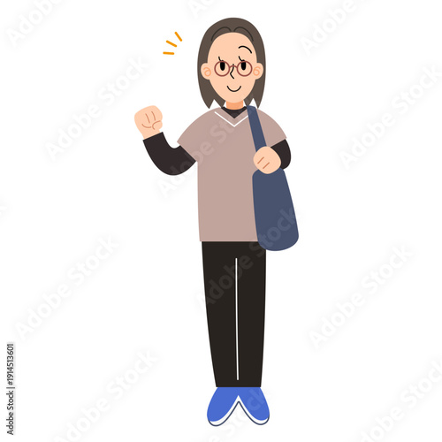 肩にカバンをかけた訪問看護師のイラスト（全身・正面）