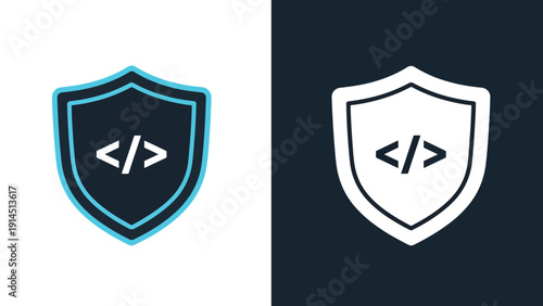 Shield with code icon - Blue icon set - Modern style icon - Vector icon set - Glyph and solid icon set - Icon vector - Flat Design Icon - Stock illustration