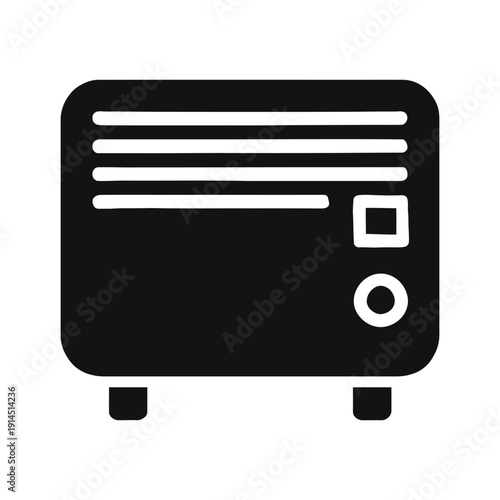 Electric wall heater panel icon with horizontal vents, home appliance silhouette, on white background