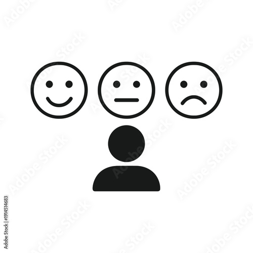 User feedback smile scale icon, experience rating silhouette, on white background