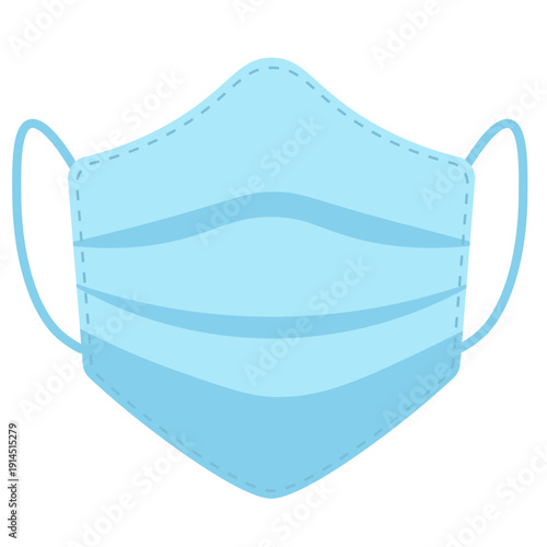 Blue surgical face mask perfect for school health, safety protocols, hygiene, student protection, classroom wellness, educational health materials, and pandemic prevention with clean flat design illus