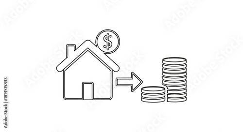 House Ownership Growth Concept Illustration with Money and House Icon
