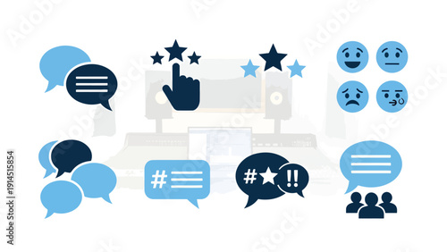 Social media interaction icons - Blue icon set - Modern style icon - Vector icon set - Glyph and solid icon set - Icon vector - Flat Design Icon - Stock illustration