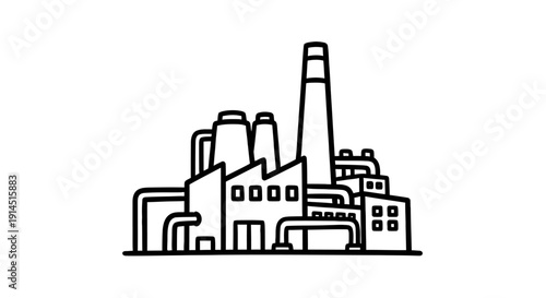 Illustration of an Industrial Factory with Manufacturing Buildings and Chimneys