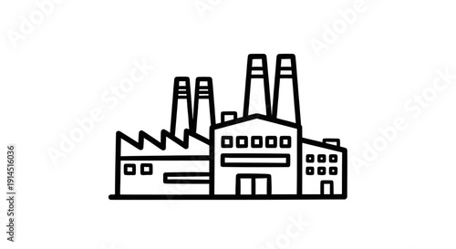 Industrial Factory with Smoke Emissions and Manufacturing Structures
