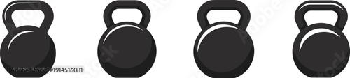 Kettlebell weight icon set in black silhouette style, gym fitness strength training equipment vector illustration isolated on white background for workout design