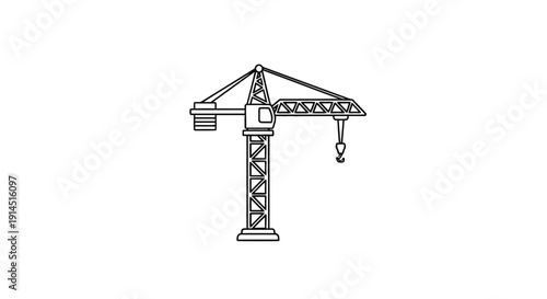Construction Crane Illustration Showing Building Equipment in Industrial Site